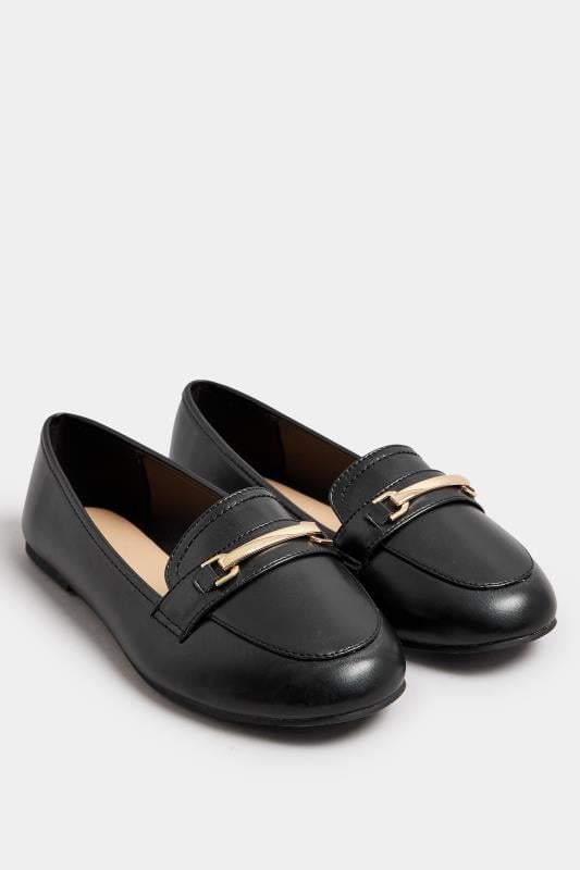 Black Faux Leather Loafers In Extra Wide EEE Fit Yours Clothing