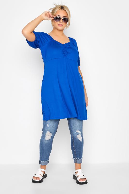 LIMITED COLLECTION Curve Cobalt Blue Puff Sleeve Ruched Top_B.jpg