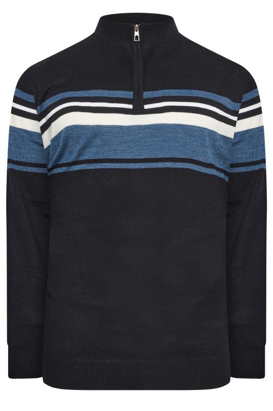 BadRhino Big & Tall Navy Blue Stripe Quarter Zip Knitted Jumper | BadRhino 4