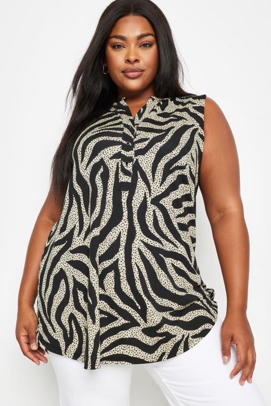 YOURS Plus Size Black Zebra Print Sleeveless Blouse | Yours Clothing 1