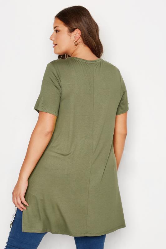 Plus Size Khaki Green Scarf Border Print Tunic Top | Yours Clothing 3