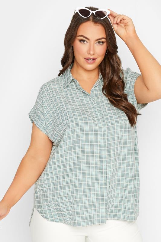 YOURS Curve Green Check Print Collared Shirt