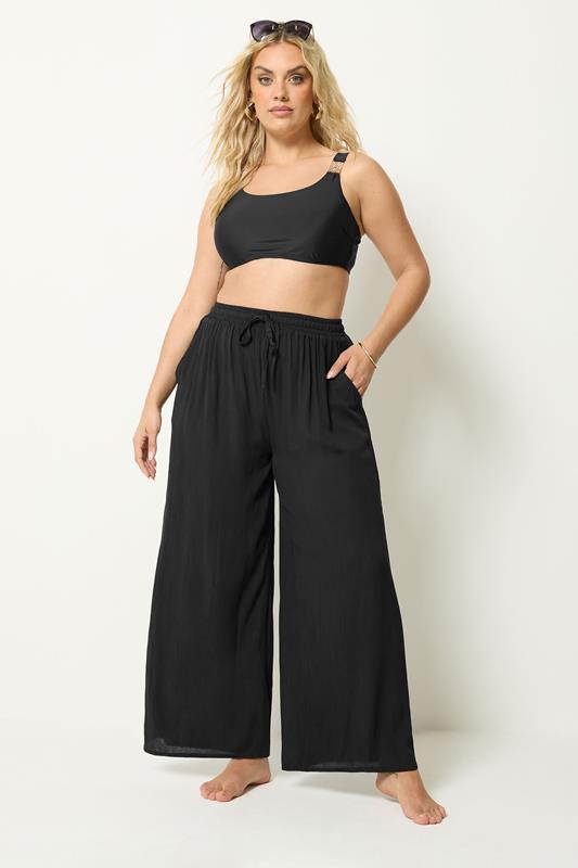  YOURS Hose in Schwarz mit Knittertextur und weitem Bein