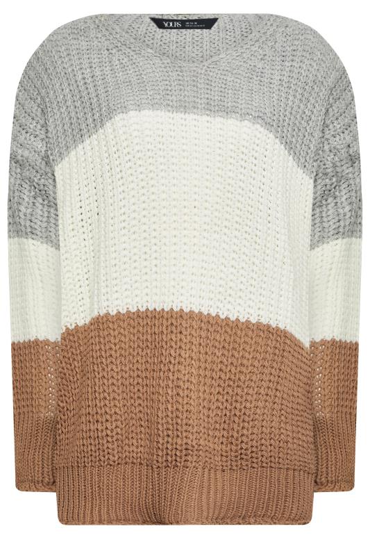 YOURS Plus Size Grey Colour Block Knitted Jumper | Yours Clothing 5