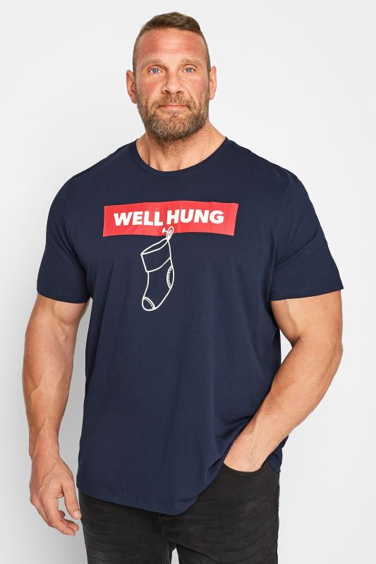 Men's  JACK & JONES Big & Tall Navy Blue 'Well Hung' Christmas T-Shirt