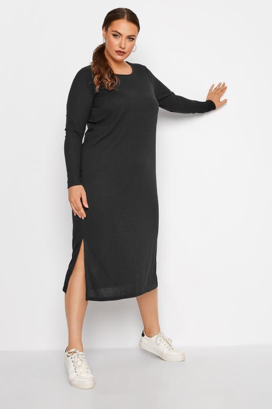 LIMITED COLLECTION Plus Size Black Ribbed Midi Dress | Yours Clothing  2