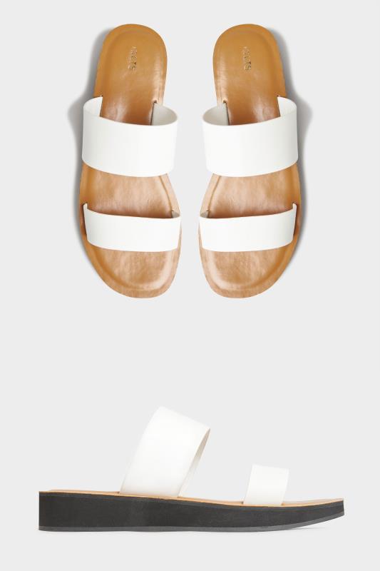 LTS White Two Strap Flat Sandals In Standard D Fit | Long Tall Sally 2