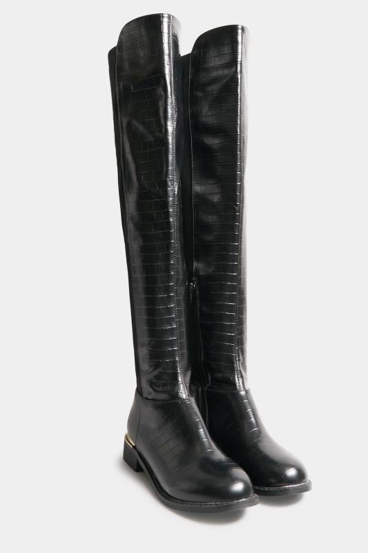 LTS Tall Black Knee High 50/50 Faux Leather Croc Boots | Long Tall Sally 2