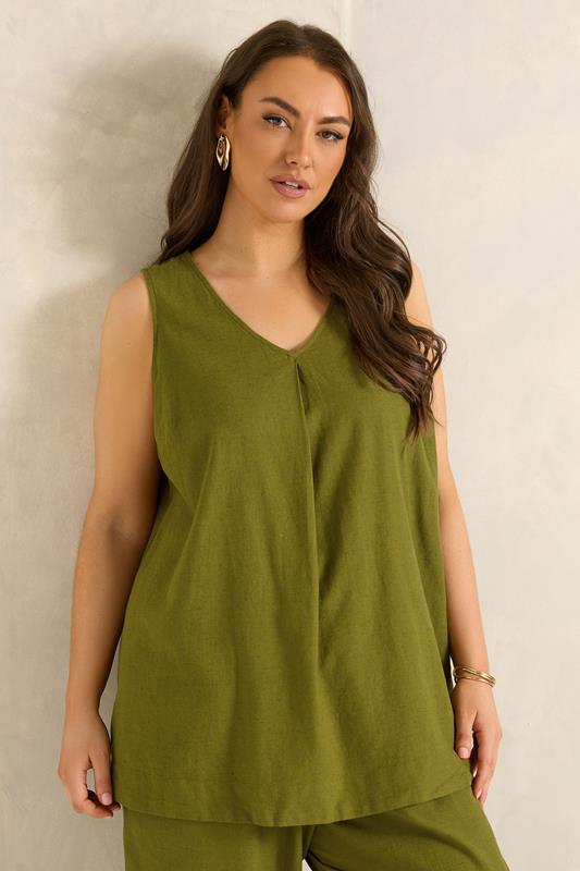 EVANS Plus Size Set Green Linen Vest & Trouser | Evans 4
