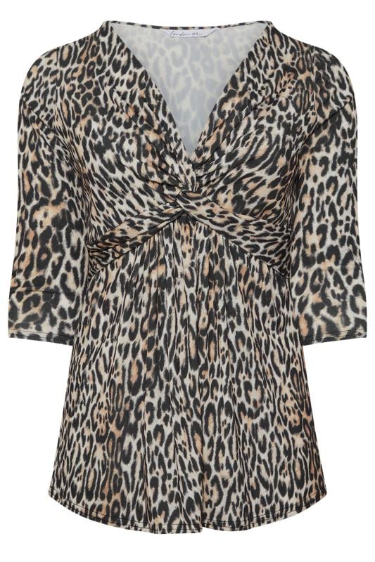 YOURS LONDON Plus Size Natural Brown Leopard Print Knot Front Top | Yours Clothing 6