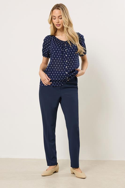 M&Co Navy Blue Tab Detail Tailored Trousers | M&Co 1