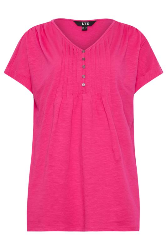 LTS 2 PACK Tall Women's Bright Pink & White Cotton Henley T-Shirts | Long Tall Sally 9