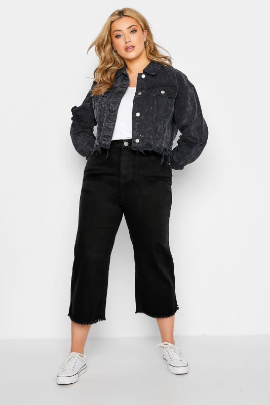 Plus Size Black Stretch Wide Leg Cropped Jeans | Yours Clothing 2