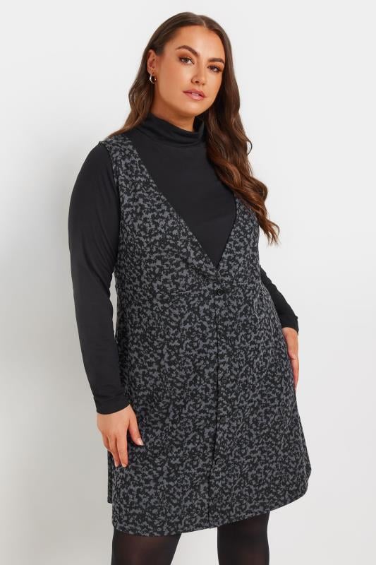  Grande Taille YOURS Curve Grey Textured Pinafore Dress