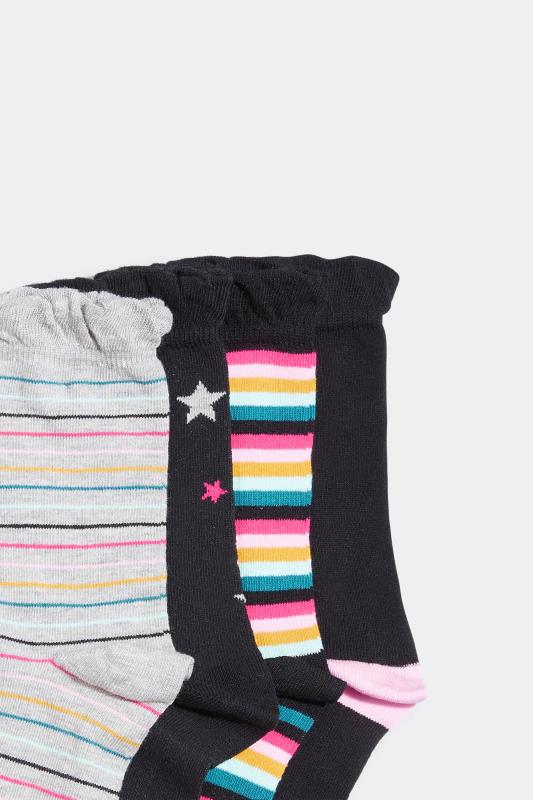 4 PACK Black & Grey Stripe Ankle Socks | Yours Clothing  3