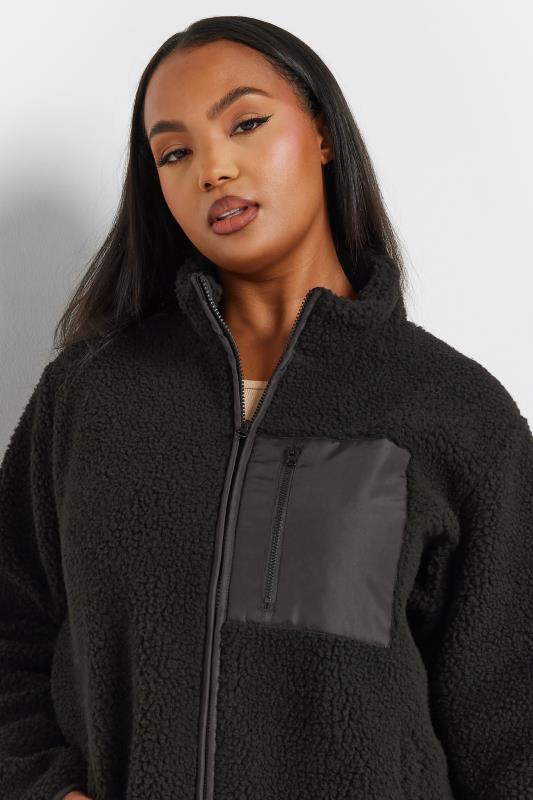 YOURS Plus Size Black Pocket Teddy Fleece Jacket | Yours Clothing 4