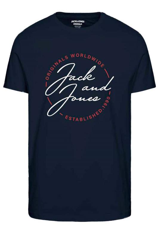 JACK & JONES Big & Tall Navy Blue Printed Logo Crew Neck T-Shirt 2