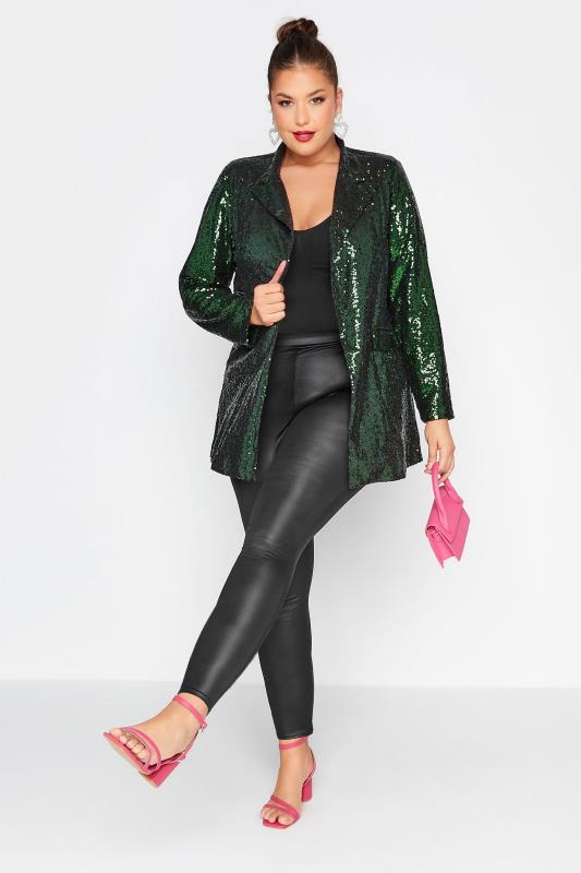 Curve Emerald Green Sequin Blazer | Yours Clothing 2