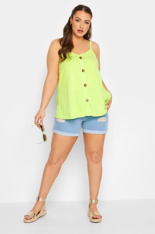 LIMITED COLLECTION Plus Size Lime Green Button Down Cami Top | Yours Clothing  2