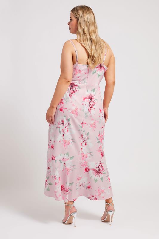 YOURS LONDON Plus Size Pink Floral Print Ruffle Wrap Dress | Yours Clothing 3