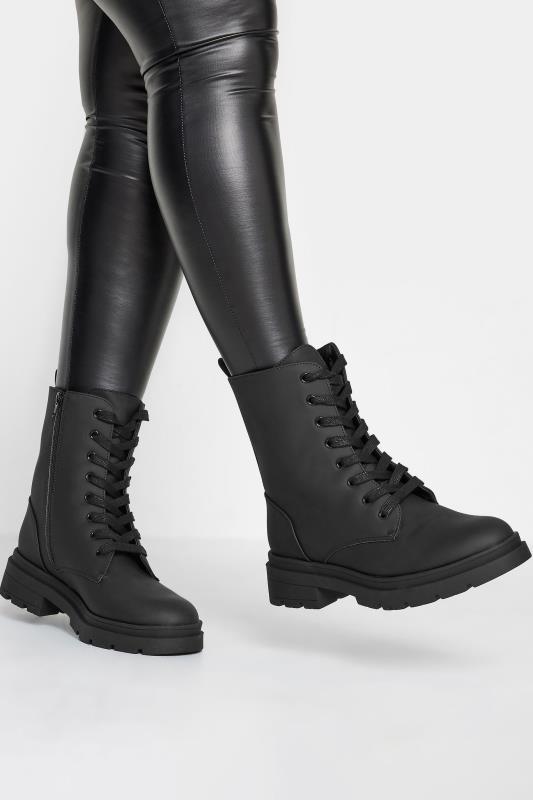Plus Size  LIMITED COLLECTION Black Chunky Lace Up Boots In Wide E Fit & Extra Wide EEE Fit