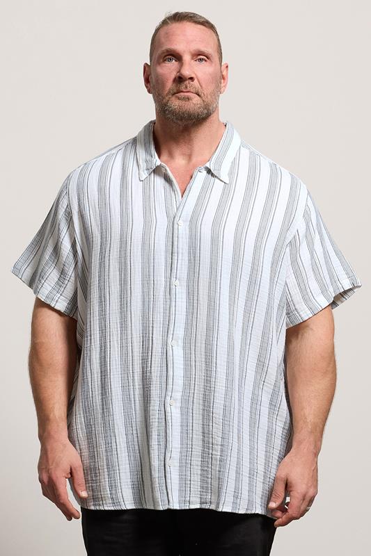 JACK & JONES Big & Tall Navy Blue Striped Shirt | BadRhino 1