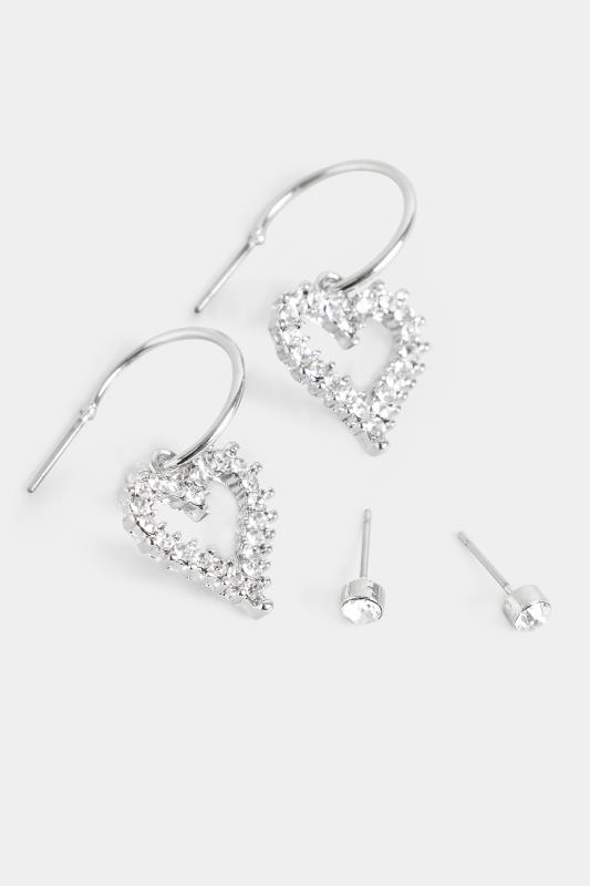 2 PACK Silver Heart Diamante Drop Earrings | Yours Clothing 4