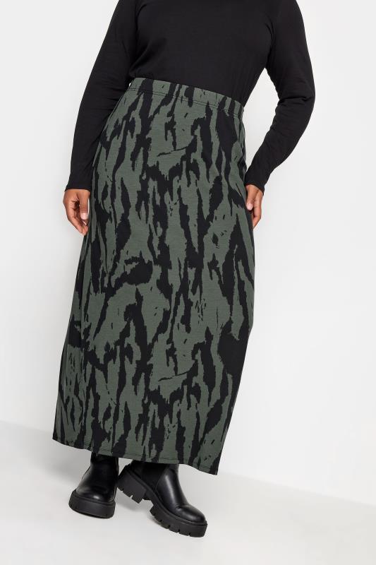 YOURS Plus Size Khaki Green Animal Print Tube Skirt | Yours Clothing 3