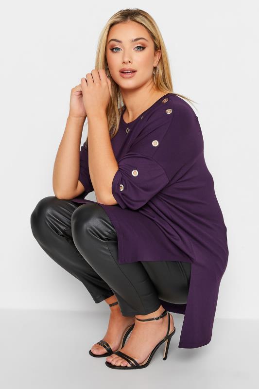 Plus Size Purple Eyelet Detail Oversized T-Shirt | Yours Clothing 4