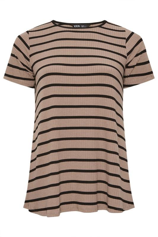 YOURS Plus Size Brown Stripe Ribbed Swing T-Shirt | Yours Clothing  5