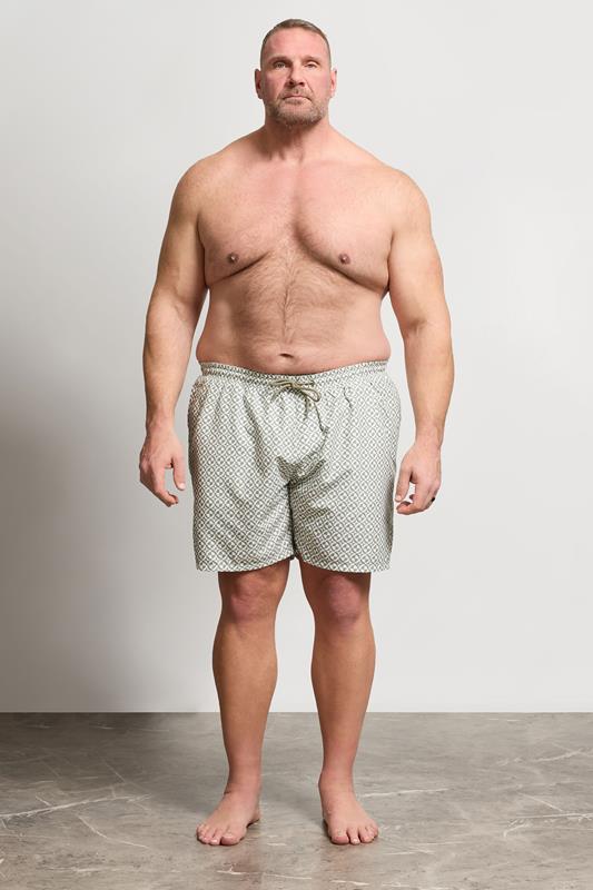 BadRhino Big & Tall Green & White Geometric Swim Shorts | BadRhino 2