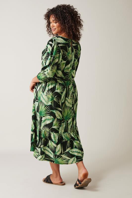 EVANS Plus Size Green Palm Print Tiered Midi Dress | Evans 3