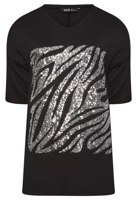 YOURS Plus Size Black Zebra Print Sequin Top | Yours Clothing 7