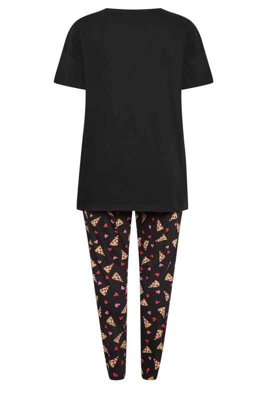 YOURS Plus Size Black 'Pizza My Heart' Printed Tapered Pyjama Set | Yours Clothing 6