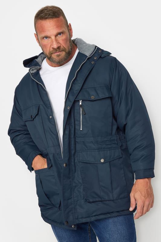 BadRhino Big & Tall Navy Blue Fleece Lined Hooded Coat | BadRhino 1