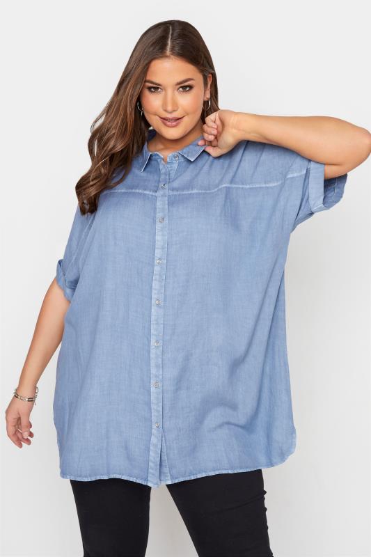 Plus Size Blue Wash Denim Shirt | Yours Clothing 1