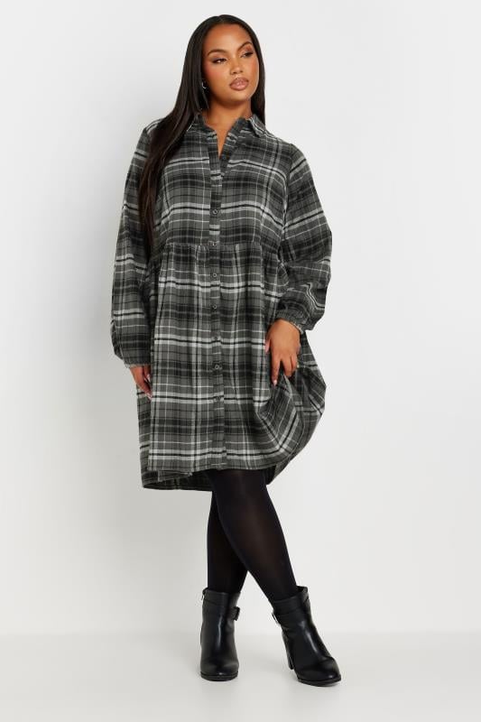 YOURS Plus Size Grey Check Print Shirt Dress | Yours Clothing  3