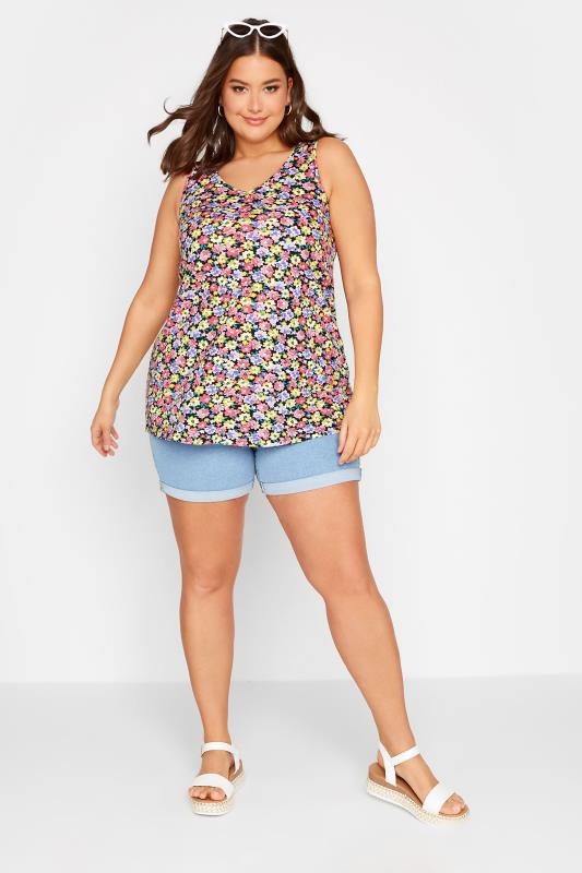 YOURS Curve Plus Size Pink Floral Bar Back Vest Top | Yours Clothing  2