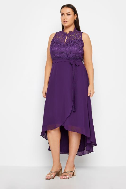 Evans Purple Dipped Hem Lace Dress 2