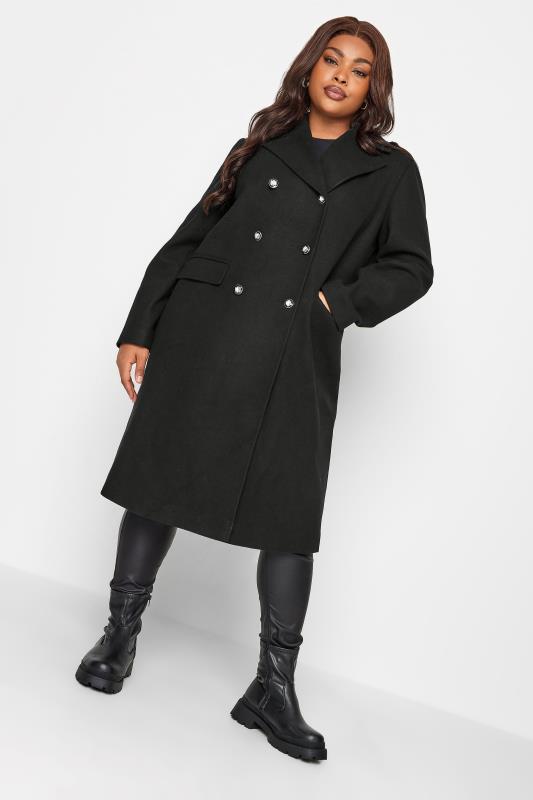 YOURS Plus Size Black Longline Military Coat | Yours Clothing 1