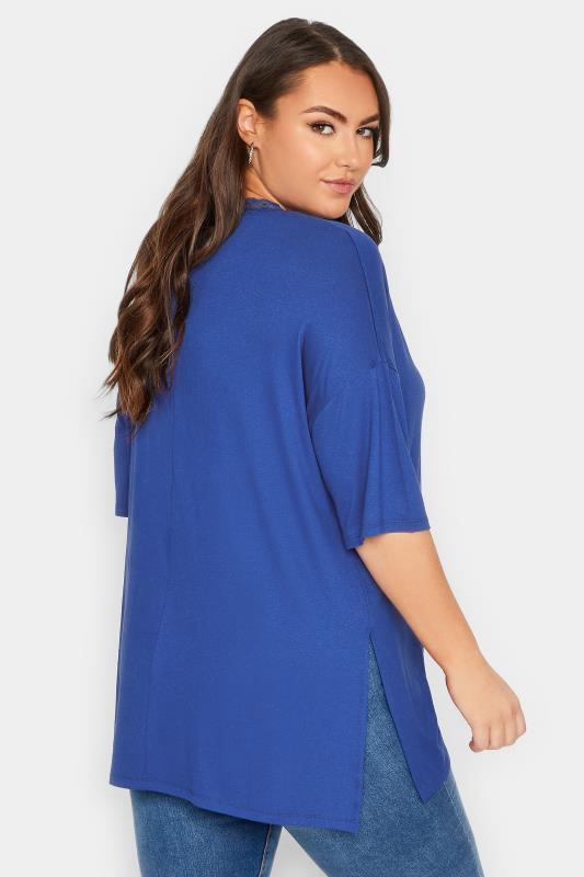 YOURS Plus Size Cobalt Blue Lace Neck T-Shirt | Yours Clothing 3