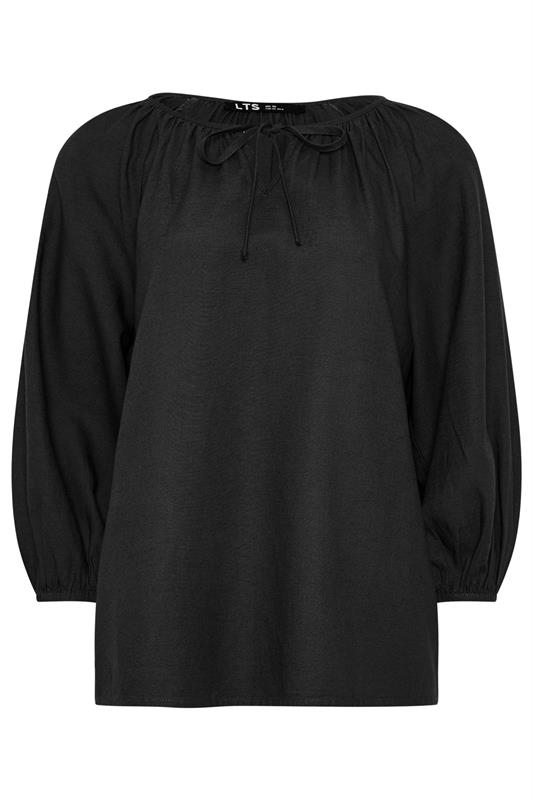 LTS Tall Women's Black Tie Front Linen Blouse | Long Tall Sally 7