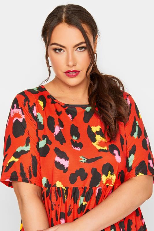 LIMITED COLLECTION Plus Size Red Leopard Print Smock Midaxi Dress | Yours Clothing 5