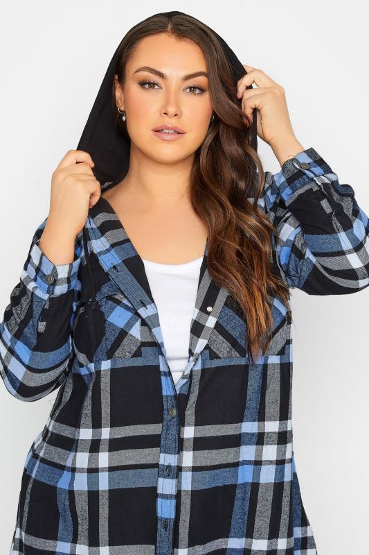 Plus Size Blue Check Hooded Shirt | Yours Clothing 4
