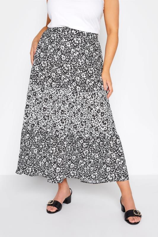 LIMITED COLLECTION Curve Black Floral Tiered Smock Maxi Skirt 1