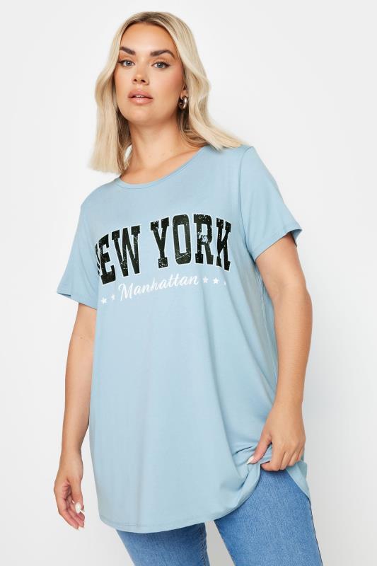 Plus Size  YOURS Curve Blue 'New York' Slogan T-Shirt