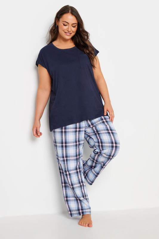 YOURS Plus Size Navy Blue Check Pyjama Set | Yours Clothing 2