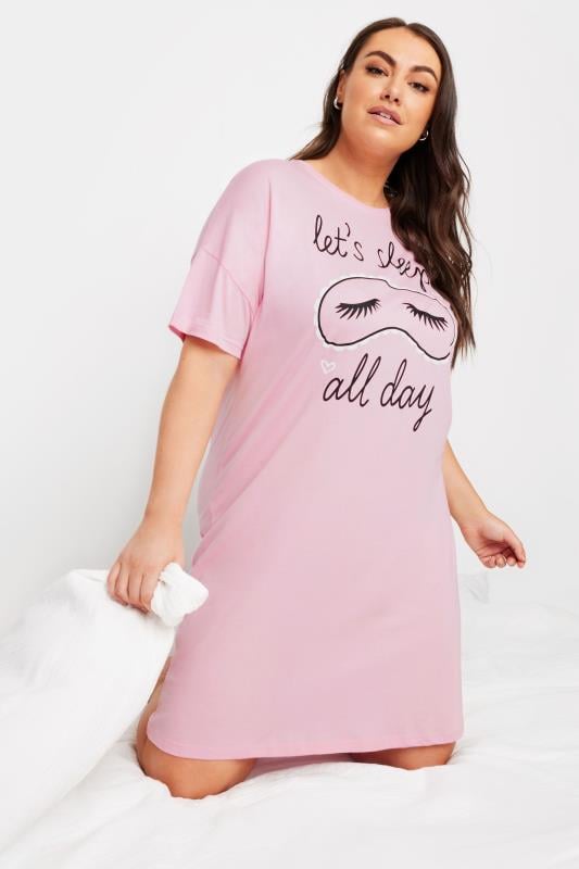 YOURS Plus Size 2 Pack Pink Eyemask Print Nightdress | Yours Clothing 2