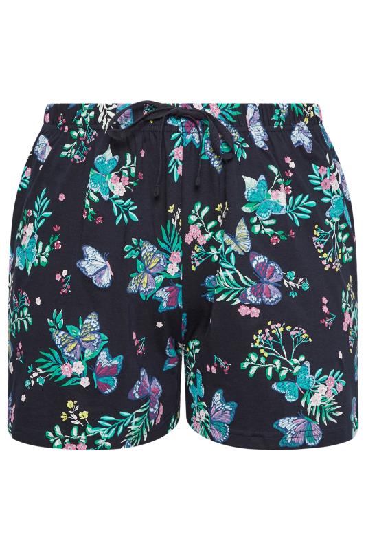YOURS Curve Plus Size Navy Blue Butterfly Mixed Print Pyjama Shorts | Yours Clothing  6