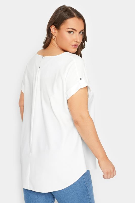 YOURS Plus Size White Tab Sleeve Blouse | Yours Clothing 3